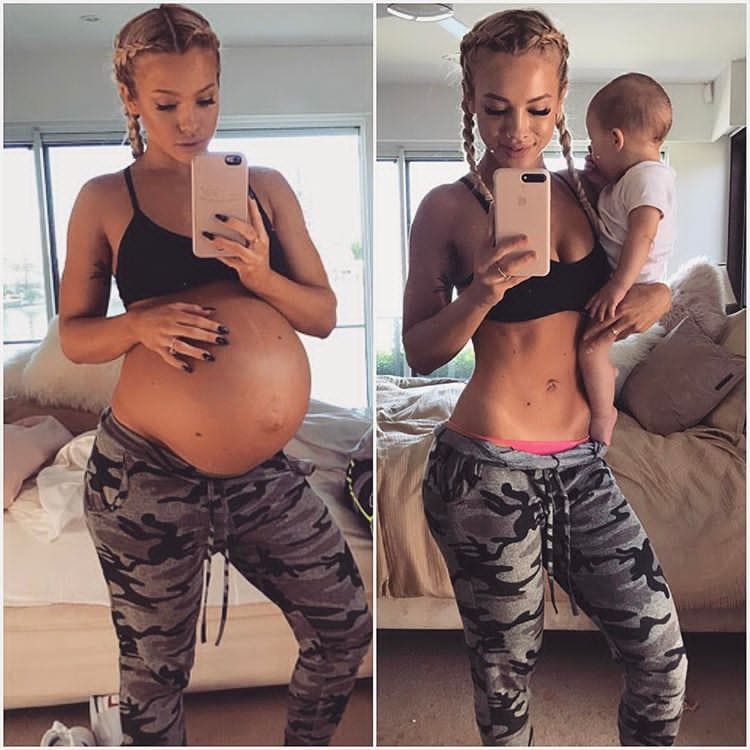 Tammy Hembrow terhesség előtti és utáni fotója